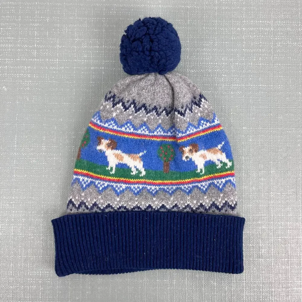 Mini Boden Intarsia Knit Fair Isle Sprout Winter Beanie Hat S